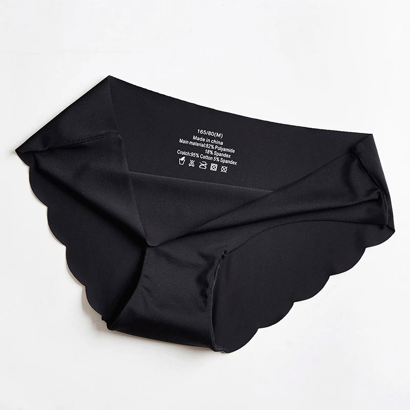 Sexy solid color seamless women's panties, SF2182, black ice silk briefs with scalloped edge for a smooth, breathable fit.